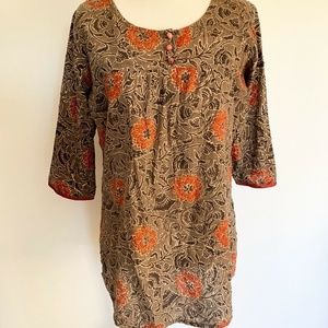 BOHO BOUTIQUE TUNIC FLORAL 3/4 SLEEVE BLOUSE